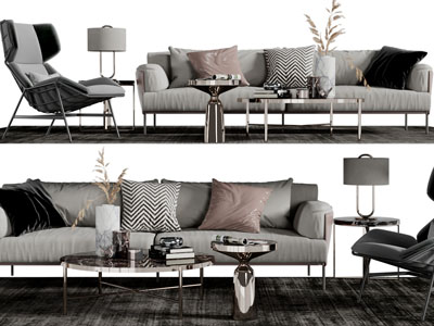 现代布艺多人沙发休闲椅子茶几组合