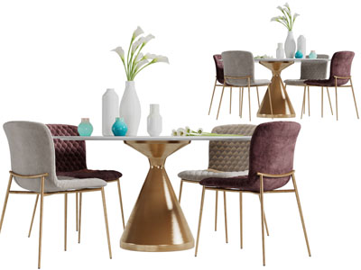 现代轻奢圆形餐桌椅组合