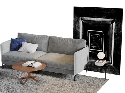 现代布艺双人沙发茶几边几组合