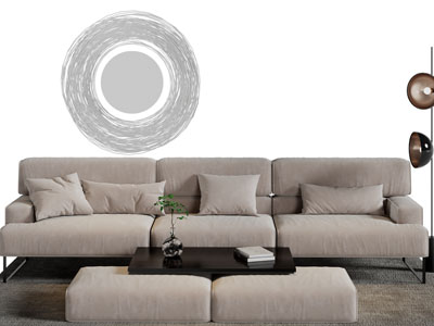 新中式布艺多人沙发茶几组合