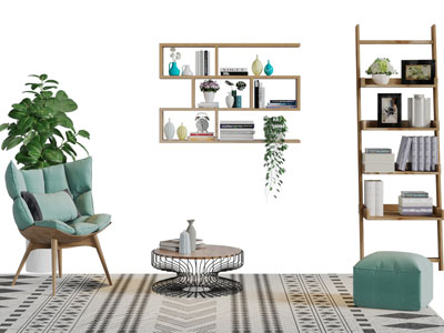 北欧休闲椅子边几收纳书架