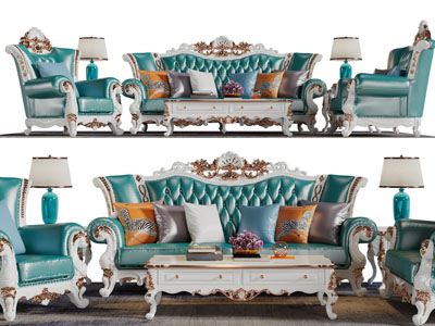 欧式雕花多人单人沙发茶几组合