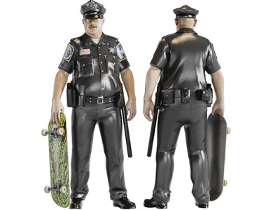 拿着滑板的警察人物