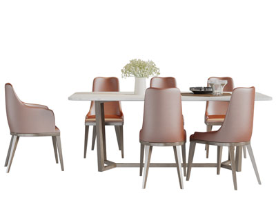 现代长方形餐桌椅组合