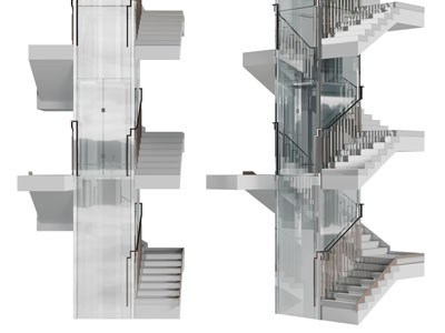 现代带观光电梯的旋转楼梯3d模型 现代带观光电梯的旋转楼梯