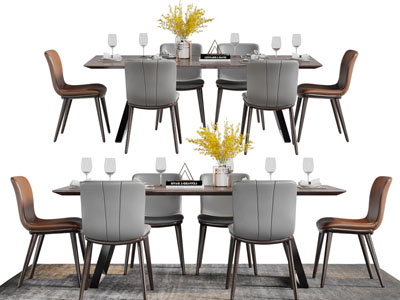 现代长方形实木餐桌椅组合