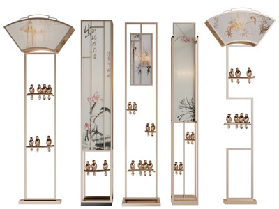 新中式装饰小鸟的落地灯