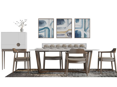 新中式实木长方形餐桌椅组合