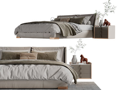 现代布艺双人床