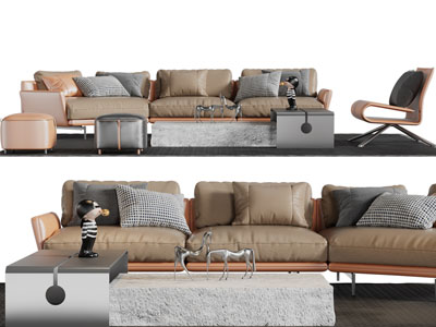 现代皮质转角沙发休闲椅子茶几组合