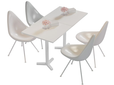 现代长方形白色餐桌椅组合