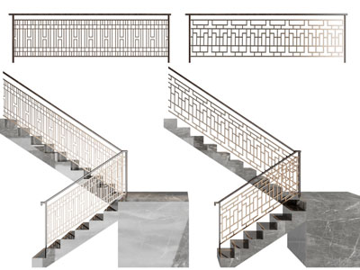 新中式栏杆护栏转角楼梯3d模型 新中式栏杆护栏转角楼梯