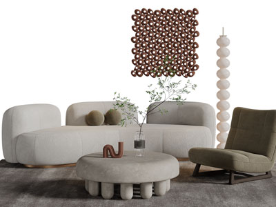 现代布艺多人单人沙发茶几组合