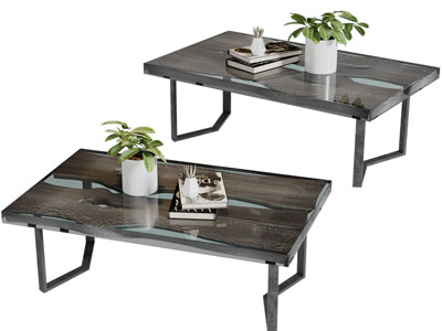 现代原木玻璃拼接的长方形茶几3d模型 现代原木玻璃拼接的长方形茶几