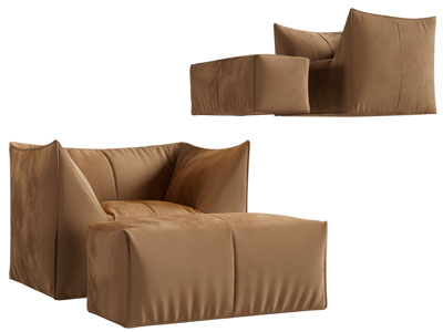 现代布艺单人沙发脚踏