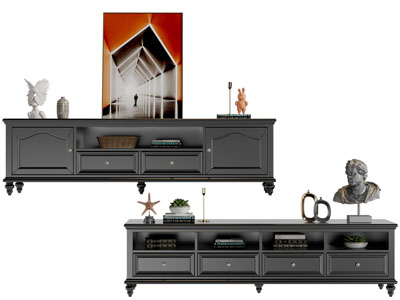 美式黑色实木电视柜