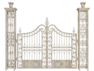 欧式带门柱的雕花铁艺大门