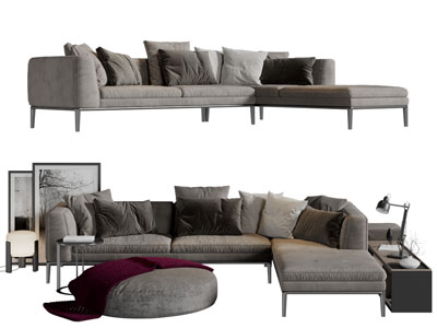 现代布艺转角多人沙发3d模型 现代布艺转角多人沙发
