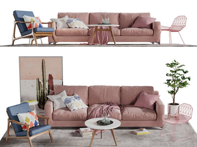 北欧布艺多人沙发休闲椅子茶几组合