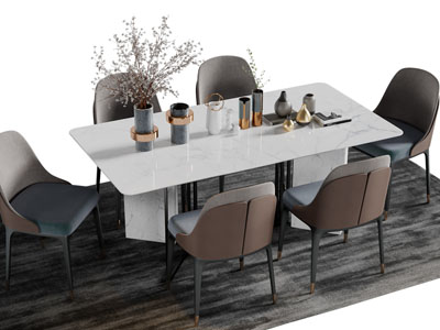 现代长方形大理石餐桌椅组合