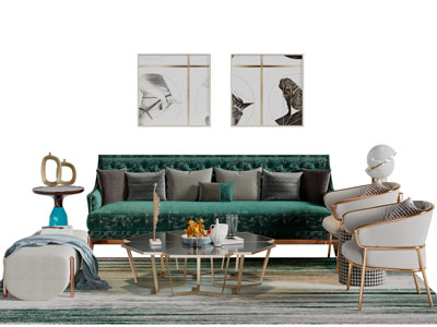 现代轻奢多人沙发休闲椅子沙发凳茶几组合