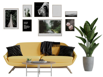 现代实木支撑的双人沙发茶几组合