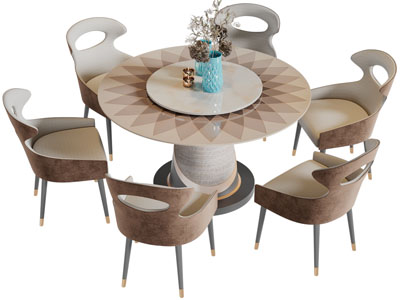 现代圆形餐桌椅组合