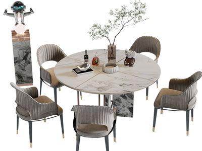 现代圆形大理石餐桌椅组合