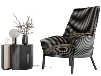 现代方格布艺休闲椅子边几