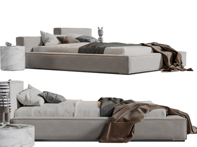 后现代高低不等床头的双人床