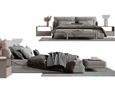 现代布艺双人床