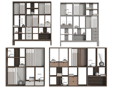 新中式实木开放式收纳装饰柜