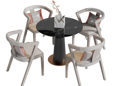 新中式休闲圆形餐桌椅组合