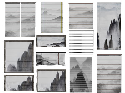 新中式装饰山水图案的拉帘卷帘3d模型 新中式装饰山水图案的拉帘卷帘