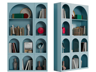 北欧实木拱形柜门的装饰书柜