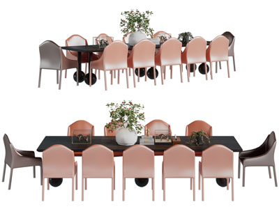 现代长方形餐桌椅组合