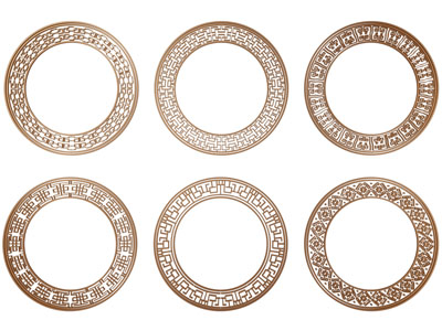 新中式圆形边框纹理雕花