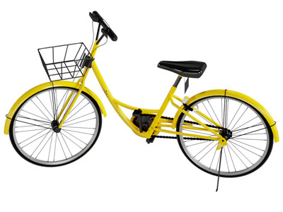 一辆黄色的共享单车自行车