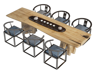 新中式实木长方形茶桌椅组合