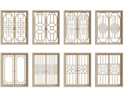 新中式实木雕花镂空双扇平开窗