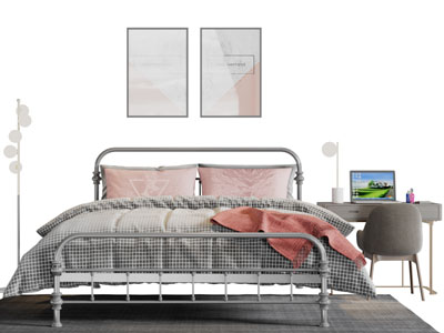 北欧铁艺双人床书桌