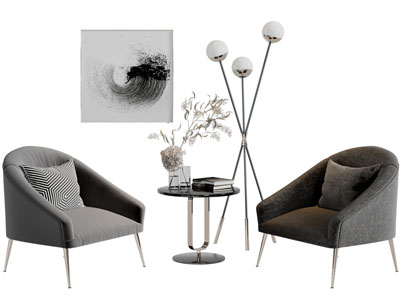 现代布艺休闲椅边几