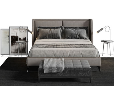 现代布艺双人床床尾凳