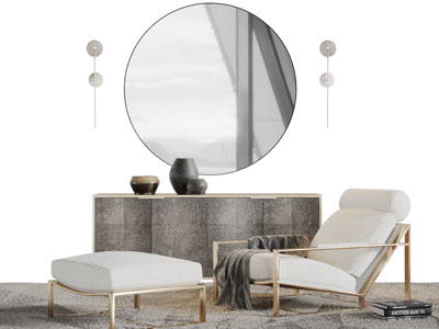 现代轻奢躺椅脚踏边柜