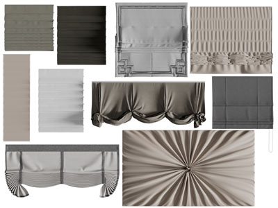 新中式布艺拉帘窗帘罗马帘3d模型 新中式布艺拉帘窗帘罗马帘