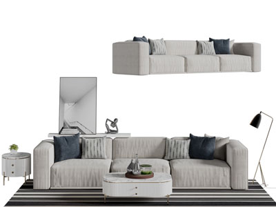 现代布艺多人沙发茶几组合