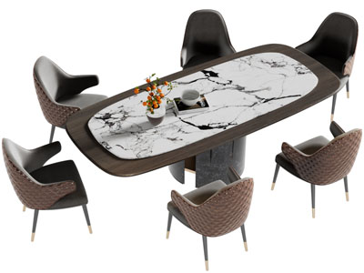 现代椭圆形装饰大理石的餐桌椅组合