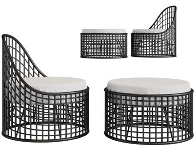现代金属镂空休闲单人沙发脚踏