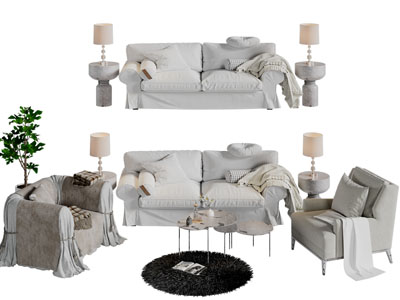 美式布艺双人单人沙发茶几组合