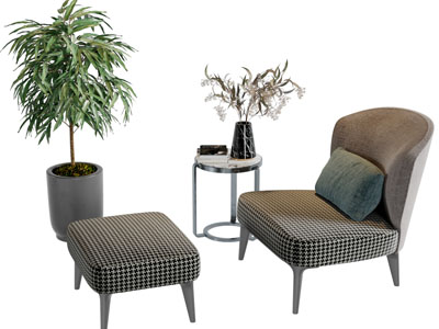 现代千鸟格图案的休闲椅子脚踏